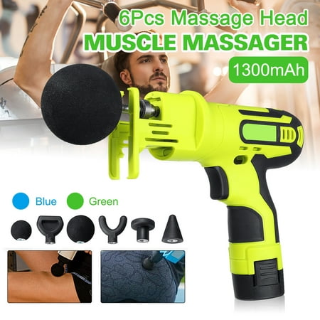 1300mAh Professional Hand Held Muscle Massager Percussive Massaging Therapy Gun Muscle Vibrating Relaxing Multi-Speed Lot with 6 Types Massage Head