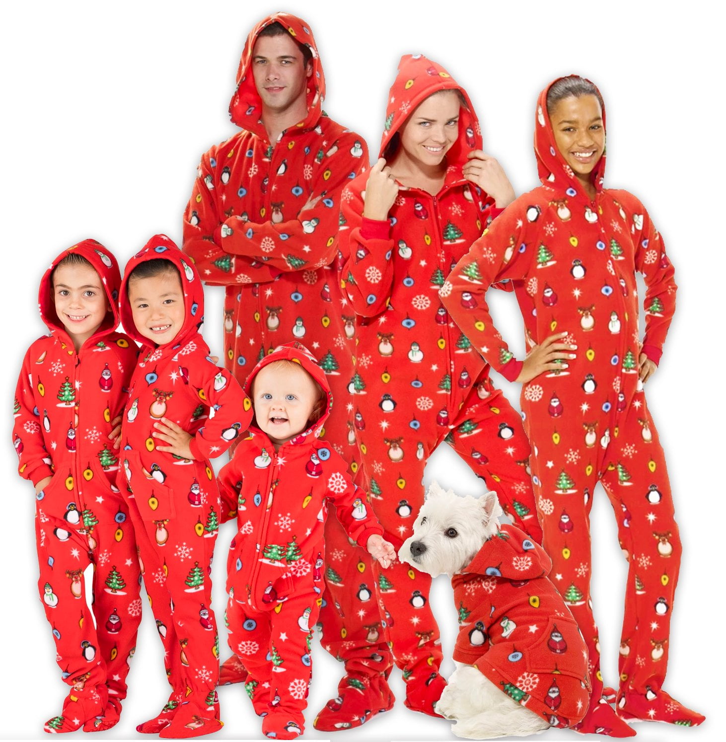 Flannel Hooded Zip Up One Piece Sleepwear for Womens Mens Boys Girls Babies Dogs Christmas Holiday Family Matching Pajamas Sets