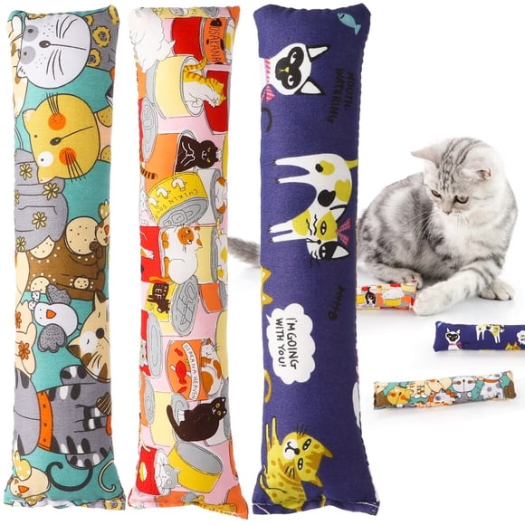 3 Packs Cat Catnip Toys, Cat Pillows Interactive Kicker Toys for Indoor, Bite-Resistant Cat Chew Toys with Cute Prints, PP Cotton Filled Catnip Kick Toys Teaser Toys for Cats, Kittens, Puppies