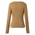 thumbnail image 4 of NINGMENG Womens Tops Solid Color Long Sleeve Slim Knit Asymmetrical Neckline Tops Pullover Tee Shirts Daily-Wear,Beige,XL, 4 of 6