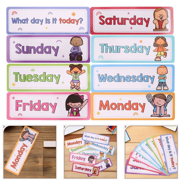 OFFIGAM 8Pcs Wear Resistant Days of The Week Flash Cards for Home and Classroom English Word Practice