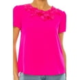 thumbnail image 5 of Women's Short Sleeve Top with Puff Sleeves Lace Accent Round Neck, 5 of 5