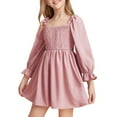 thumbnail image 2 of Sngxgn Girls Dresses Solid Color Tie Back Long Sleeve Ruffle Hem Casual Elegant Little Girl Dresses(Pink,130), 2 of 7