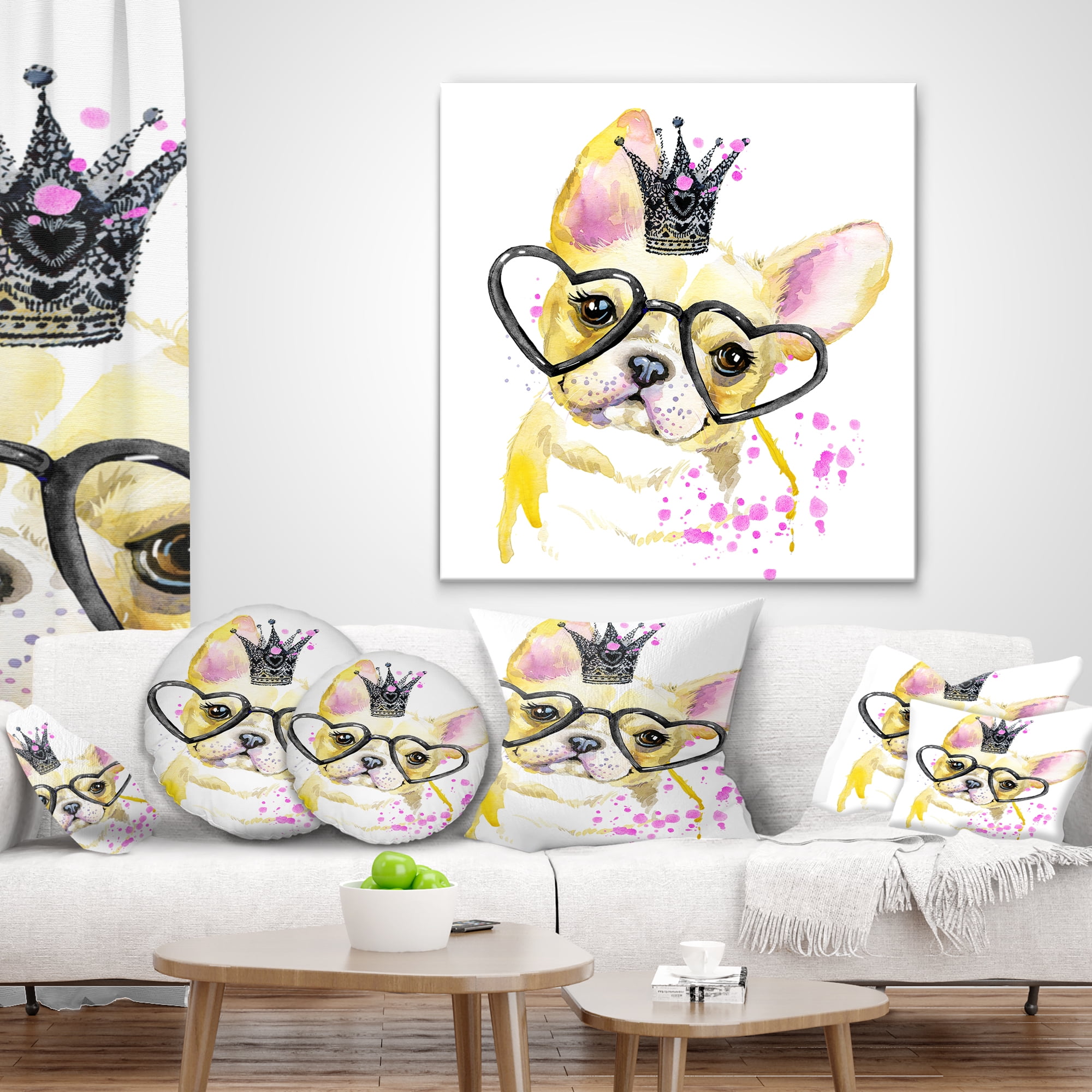 Designart Funny Dog with Large Glasses - Contemporary Animal Throw Pillow - 16x16