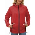 thumbnail image 1 of Chaqueta Impermeable para Mujer, Cortavientos, Impermeable, con Capucha, Plegable y Bolsillos. Rojo XL, 1 of 9