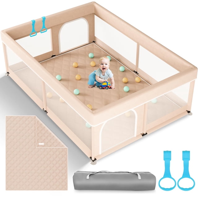 Parque infantil Omzer con alfombrilla de 71 x 59 pulgadas corral extragrande para bebés y niños pequeños