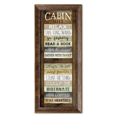 Home And Cabin Decor Gango Home Decor Lodge Cabin Rules by Marla Rae (Ready to Hang); One 6x18in Gold Trim Framed Print ()