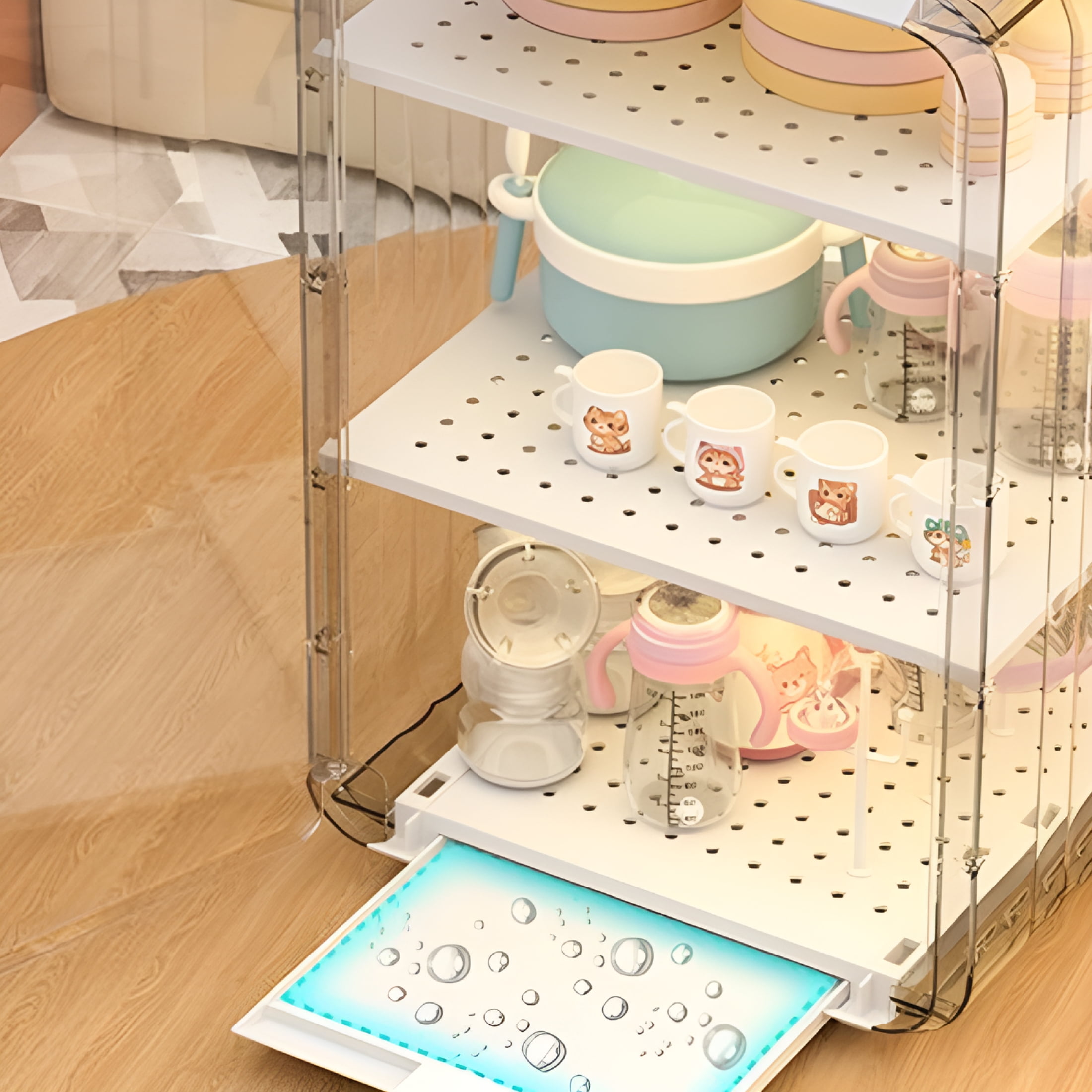 ACDANC 2026 New Dustproof Bottle Storage Rack-Stackable Clear Cup Organizer Box for Cabinet Desktop,Space-Saving Baby Bottle Drying Rack with Cover