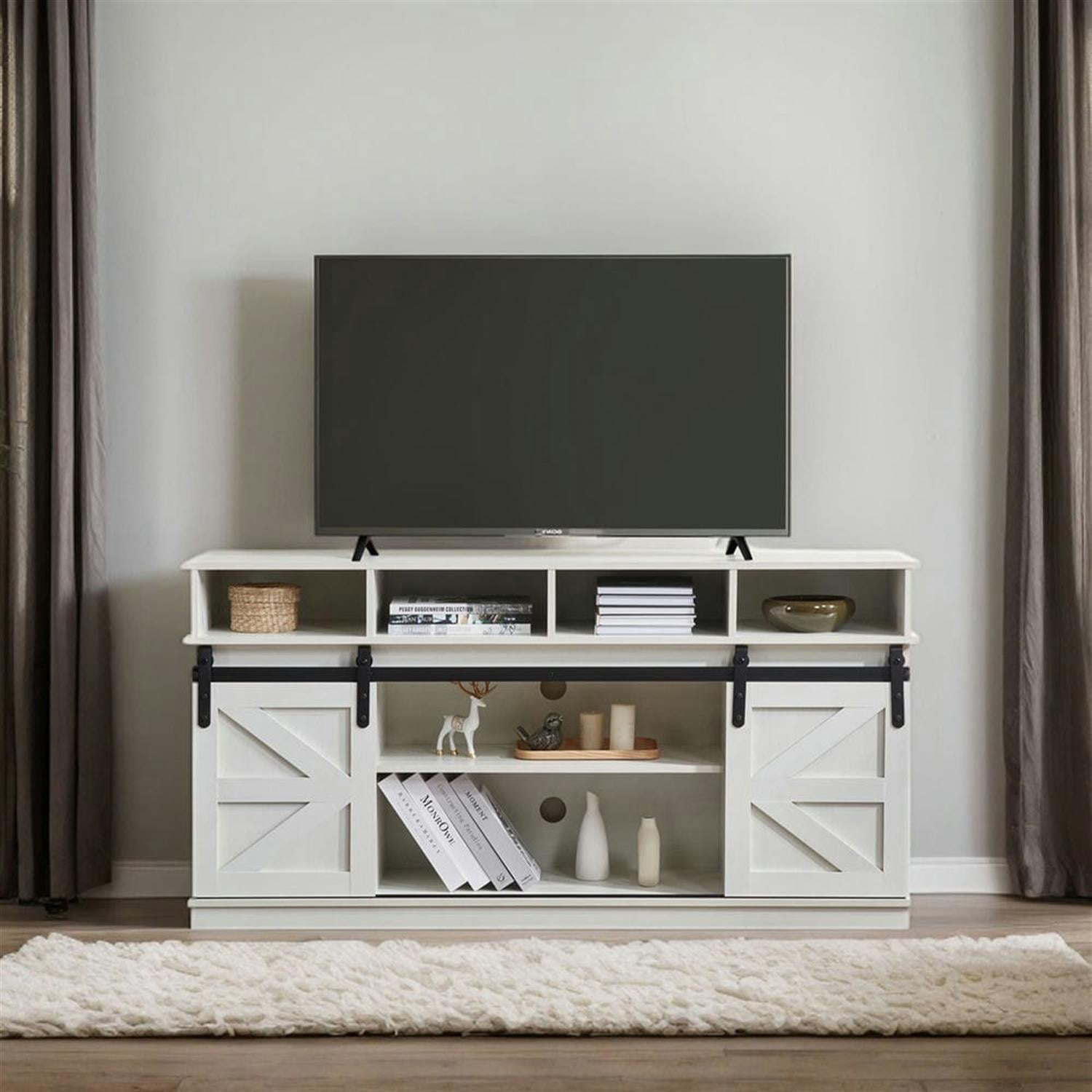 Demi Bonn Modern TV Stand with Sliding Barn Door, Farmhouse Wood Entertainment Center, Storage Cabinet Table Living Room with Adjustable Shelves for TVs Up to 65", White