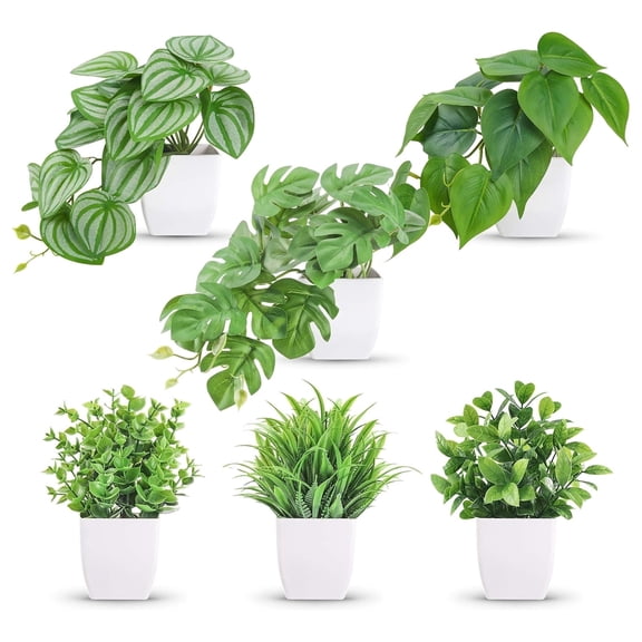 6 Pack Small Artificial Plants Farmhouse Pot