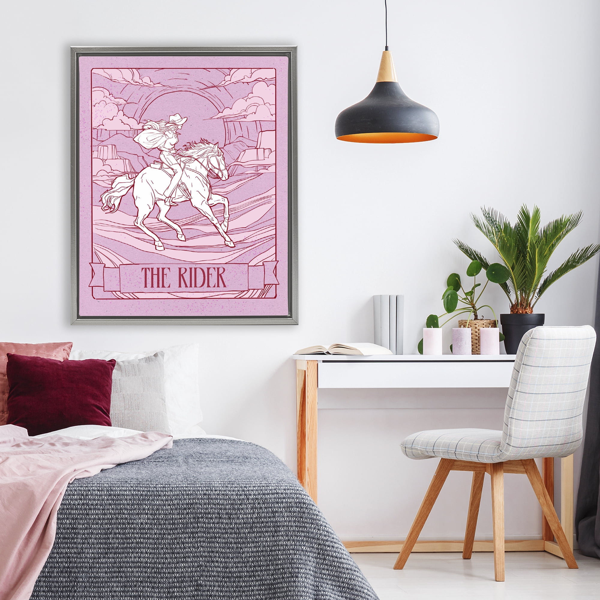Stupell Industries Cowgirl Rider Tarot Card Gray Framed Floater Canvas Wall Art, design by Ziwei Li
