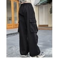 thumbnail image 6 of Kids Girl Pants Girls Solid Straight Leg Cargo Pants Drawstring Elastic Waist Fashion Childrens Bottoms Streetwear for Kids Black 5 Years-6 Years, 6 of 7