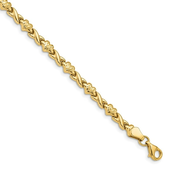 14K Yellow Gold bracelet Themed Polished diamond-cut Heart 7in