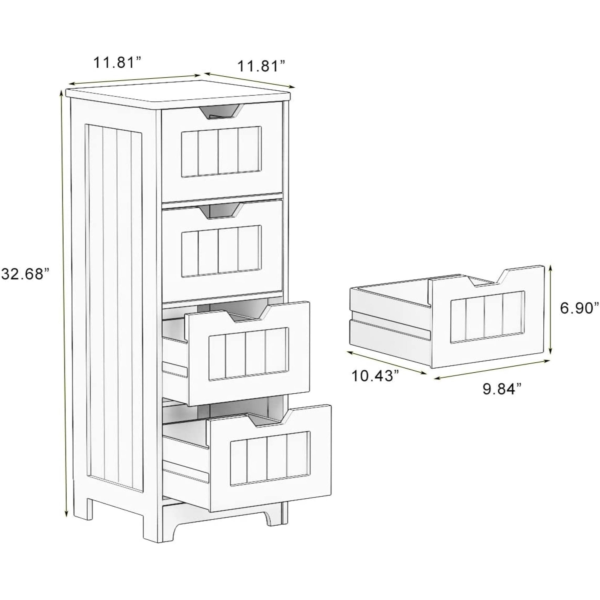 White Freestanding Storage Cabinet with 4 Drawers, Bathroom Entryway Storage Organizer for Bathroom, Living Room, Kitchen