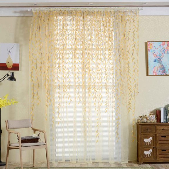 Yinrunx Sheer Curtains Blue Curtains Yellow Sheer Curtains Sheer Curtain Lace Curtains Sheer Curtains 79 Inches Long Boho Curtains for Bedroom Lace Fabric Semi Sheer Curtains Floral Sheer Curtains