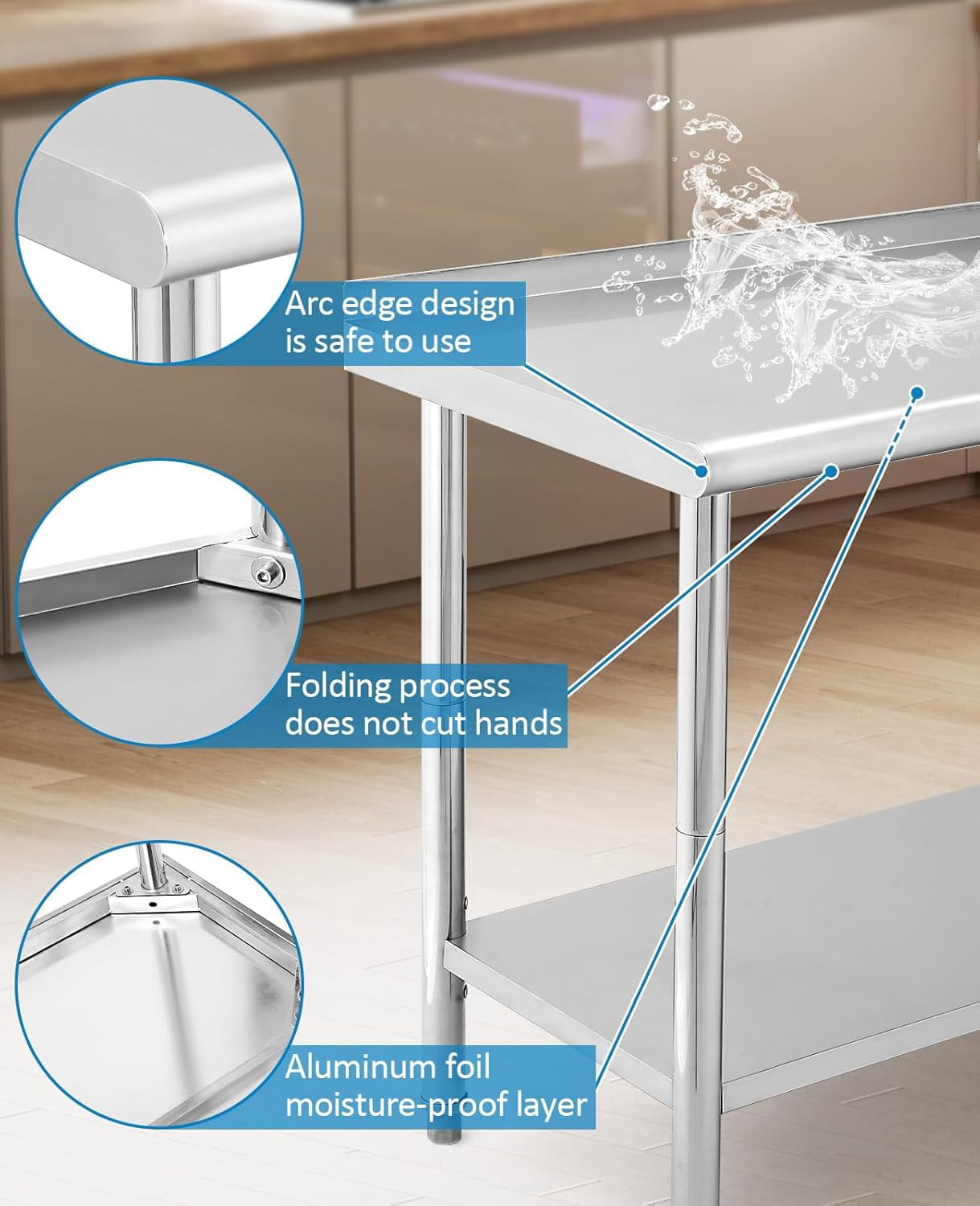 Kselythan Stainless Steel Table,Heavy Duty 2 Tier Worktable with Casters Backsplash Food Preparation Stainless Steel Table,Metal Prep Table for Kitchen Restaurant Commercial Workstation
