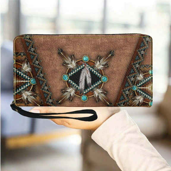 Tribe Folk Women's Leather Wallet Multifunction Wrist Strap Women Wallets Ladies Purse Portable Travel Girls My Bags Cases