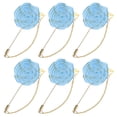 thumbnail image 1 of Pin de broche de rosa de 6 piezas con tela de rosa y broche de hoja dorada, pin de solapa de flor de rosa para hombres [Azul claro], 1 of 1