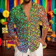 thumbnail image 2 of Telankuip Mardi Gras Long Sleeve Shirts for Men Festive Hawaiian Button down Bowling Shirt Fashion Colorful Sparkling Sequin Printed Carnival Holiday Tops Loose Comfy Stylish Outfits 5-Green XL, 2 of 4