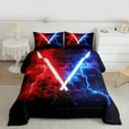 thumbnail image 2 of jejeloiu Gradient Light Queen Comforter Set,Abstract Lightning Bedding Sets,Gradient Red Blue Bedding Comforter Set For Boys Kids,Microfiber Bedroom Decor Reversible,3pcs, 2 of 8