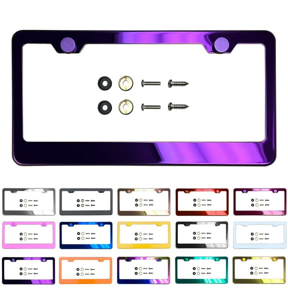 Regular Style Powder Coated Candy Purple Stainless Steel License Plate Frame with Aluminum Screw Cap