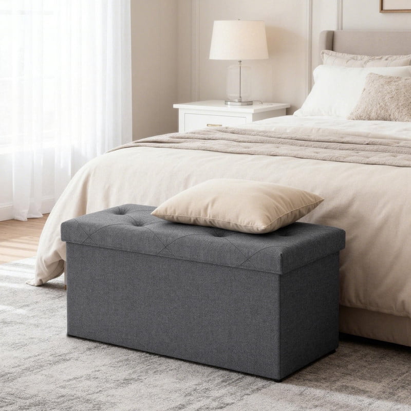 Gianna 30 Inches Folding Storage Ottoman Bench, Storage Chest, Foot Rest Stool, Bedroom Bench with Storage, Gray