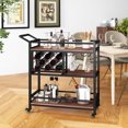 thumbnail image 4 of Costway 3-tier Bar Cart on Wheels Home Kitchen Serving Cart with Wine Rack & Glass Holder Brown, 4 of 10