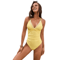 thumbnail image 3 of Women'S One Piece Swimsuit Deep V Neck Tummy Control Bathing Suit Double Straps Crisscross Swimwear Light Yellow S, 3 of 10