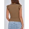 thumbnail image 2 of Remera PRETTYGARDEN Mujer Cuello en V con Volados Sin Mangas Ajustada Camel XXL, 2 of 9