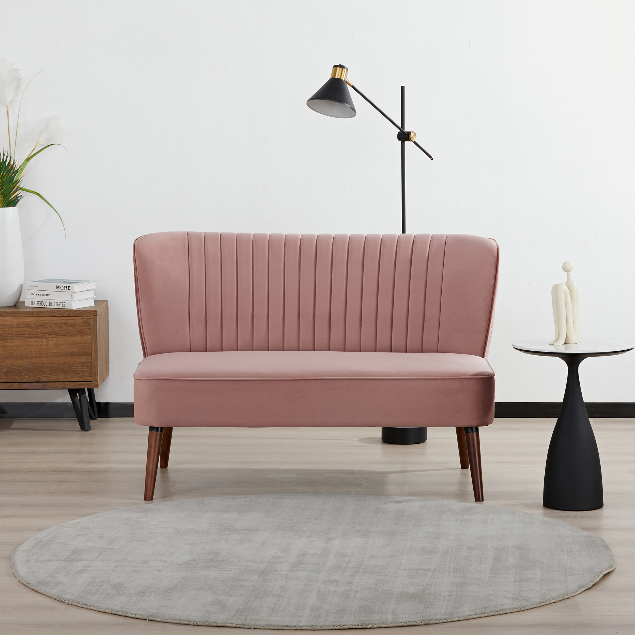 A&D Home Hollywood Mid-century Modern Velvet Tufted Loveseat, Compact 2 person Settee, Pink - image 3 of 9