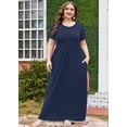 thumbnail image 4 of SHOWMALL Women's Plus Size Wedding Guest Maxi Dress with Pockets, Navy Blue 2X Flowy Short Sleeve Scoop Neck Formal to Casual, 4 of 5