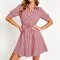 thumbnail image 5 of Kezqiaxn Button Down Dress for Women Summer Striped Drawstring Short Sleeve Collared Summer Dresses Fashion Clothing, 5 of 6