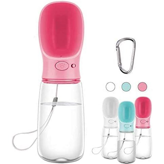 Botella de agua portátil rosa para perros, botella de agua de viaje antibacteriana de calidad alimentaria de 550ml para perros y gatos, agua potable para mascotas al aire libre