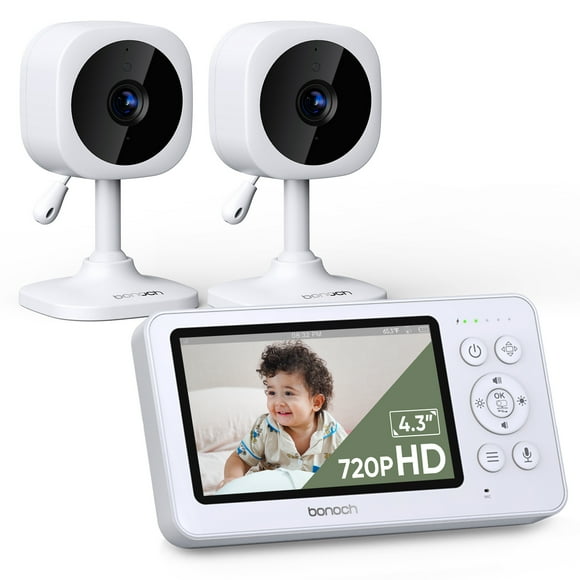 4.3" Baby Monitor 2 Cameras, 720p Spilt Screen with Camera and Audio 23hour Battery Video Baby Monitor No WiFi VOX Mode