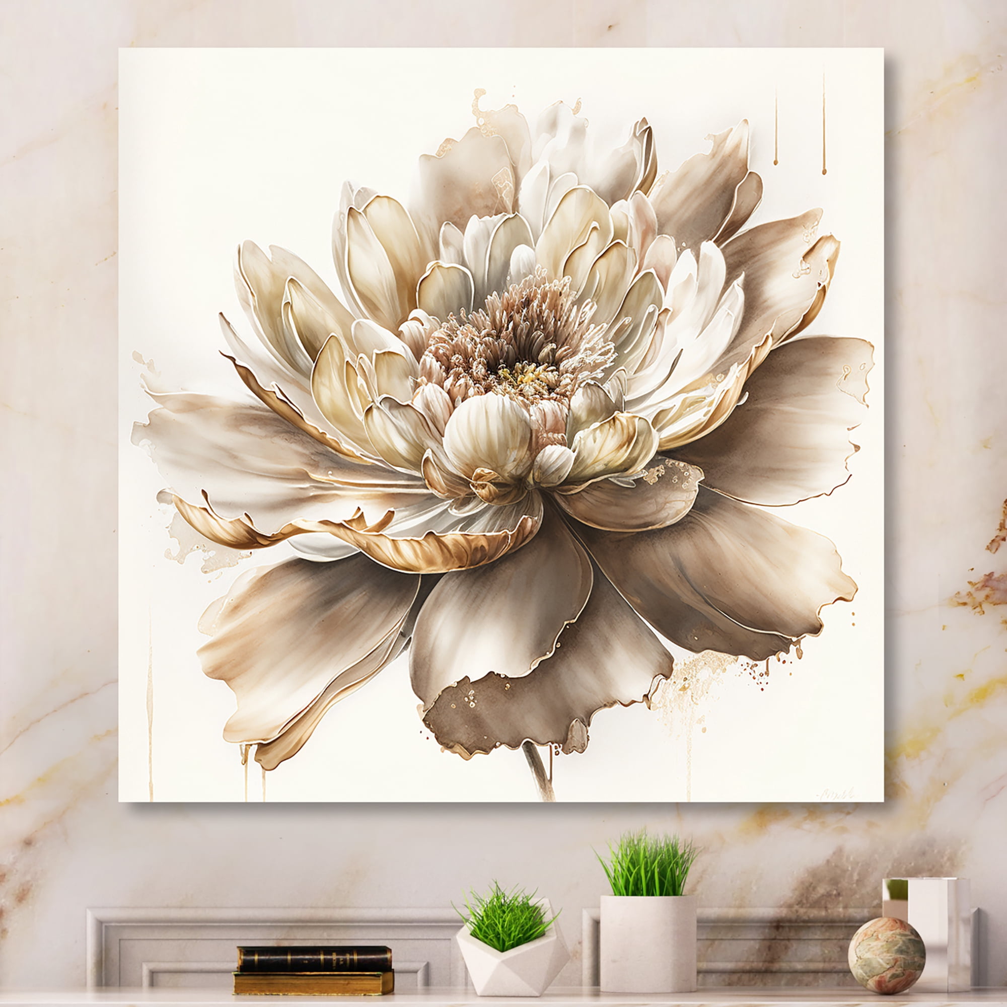 Designart Single Beige Flower I Canvas Wall Art