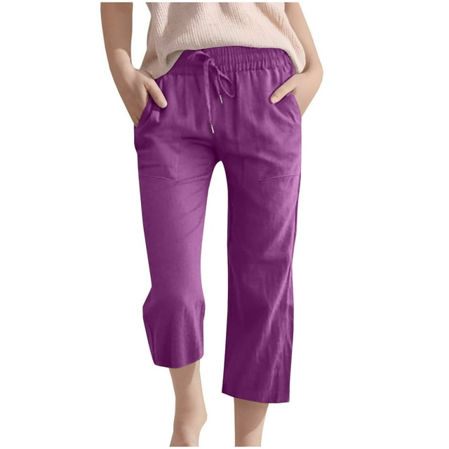 Girls Capri Pants Elastic Waist Straight Leg Drawstring for Kids Summer Pants with Pockets Hot Pink 7-8 Years