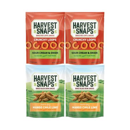 Harvest Snaps Veggie Chips Sour Cream & Onion 2.5oz & Mango Chile Lime 3oz, 2 Each Flavor, 4 Pack | Gluten Free Plant-Based Snack