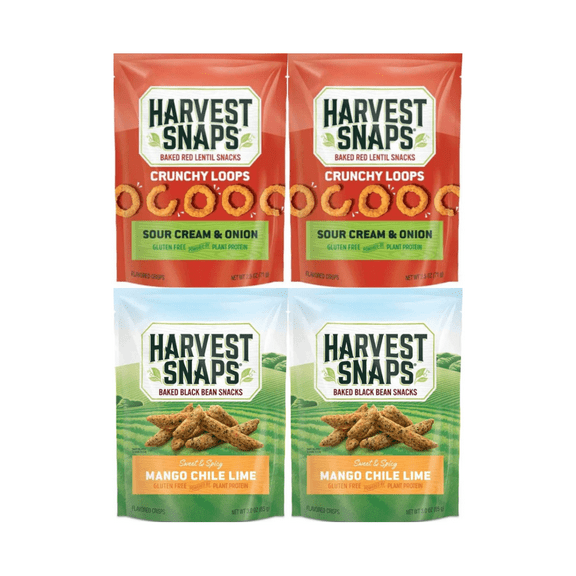 Harvest Snaps Veggie Chips Sour Cream & Onion 2.5oz & Mango Chile Lime 3oz, 2 Each Flavor, 4 Pack | Gluten Free Plant-Based Snack
