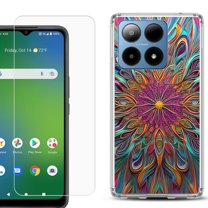 For Boost Mobile Summit 5G Shockproof Phone Case Cover with Tempered Glass Screen Protector, by OneToughShield - Doodle Art