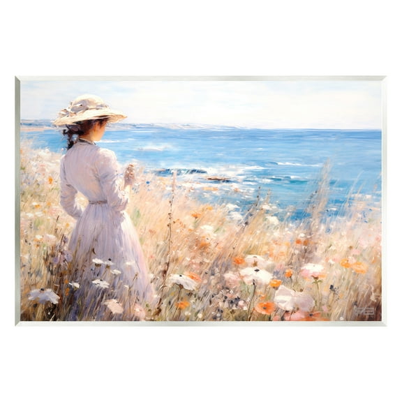Stupell Industries Classic Woman by Shore Landscape Painting Unframed Art Print Wall Art, 15 x 10