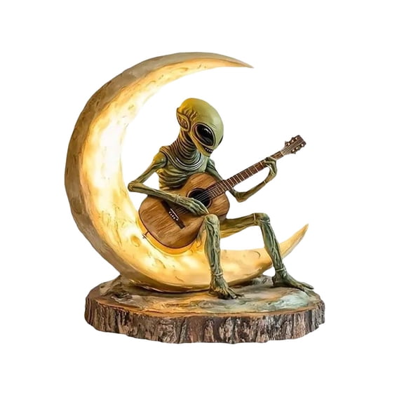 Alien Figurine Acrylic Statue Moon Guitarist Sculpture Boho Alien Collectible Desk Decor for Home Coffee Table Display