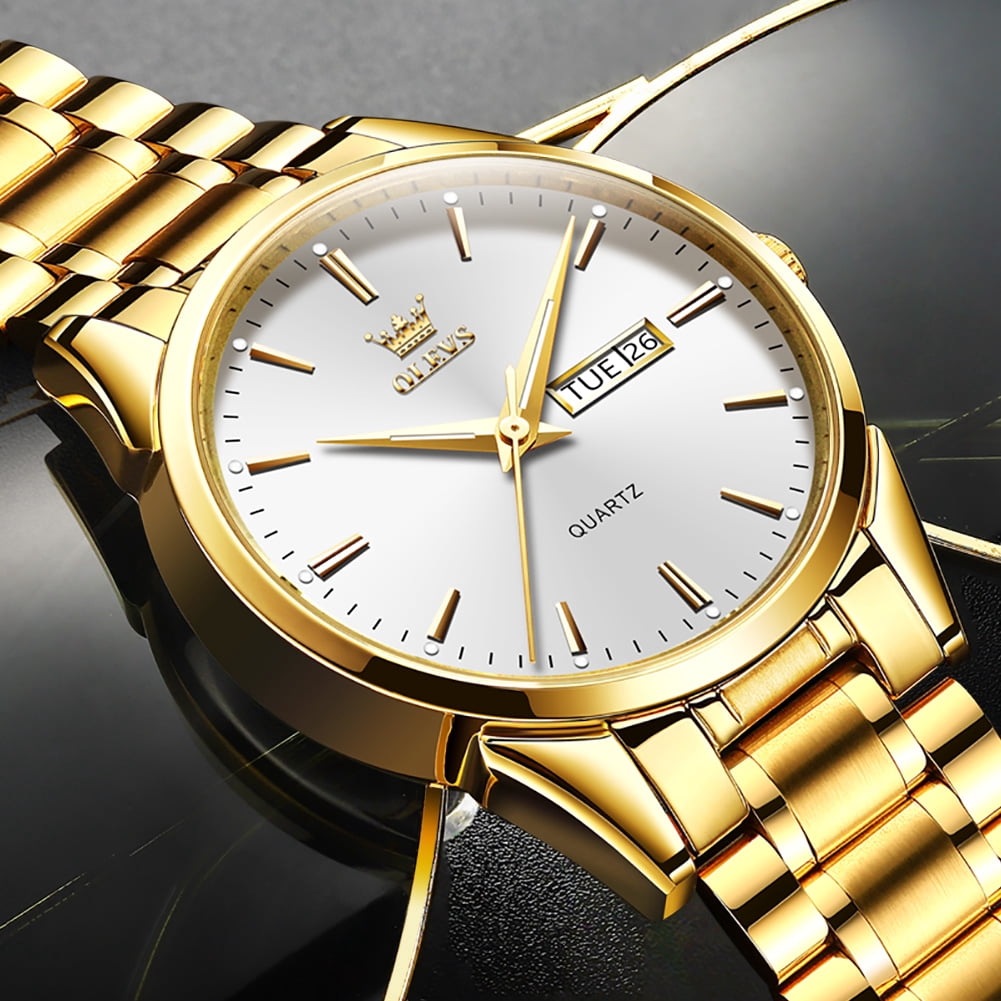 OLEVS Classic Men Watches with Date,Stainless Steel Man Watch with Date, Bussiness Watches for Men,Luminous Quartz Mens Watches Black/White/Blue/Gold, Waterproof Male Reloj para Hombre