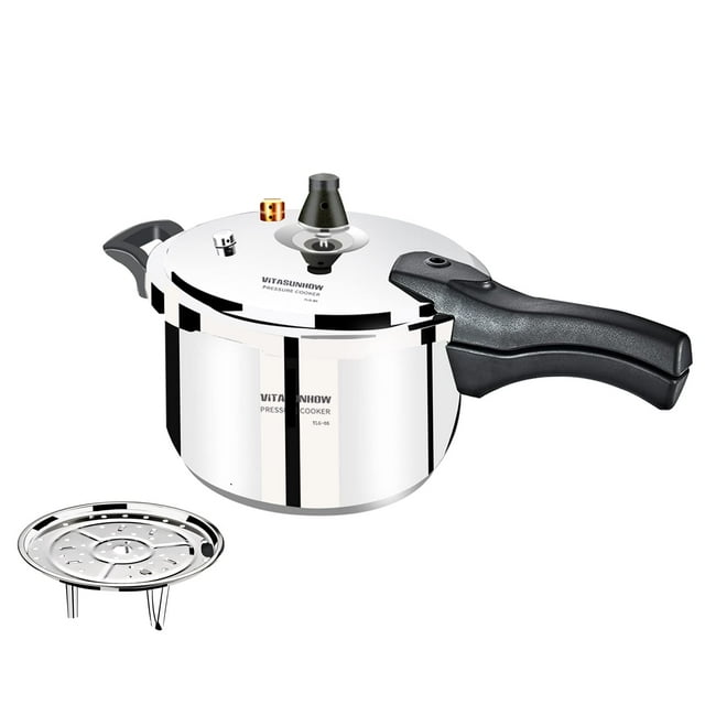 VITASUNHOW Olla a presión de acero inoxidable con cesta vaporera, cocción más rápida y liberación de presión segura (5 litros)