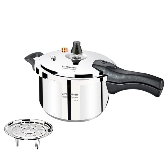 VITASUNHOW Olla a presión de acero inoxidable con cesta vaporera, cocción más rápida y liberación de presión segura (5 litros)