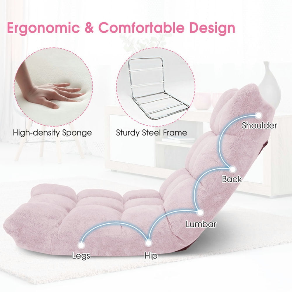 Finihen Floor Chair, Adjustable Folding Floor Chair, 14-Position Adjustable Cushioned Floor Chair, for Living Room, Bedroom, for Gaming, Reading, Light Pink Finihen Floor Chair, Adjustable Folding Floor Chair, 14-Position Adjustable Cushioned Floor Chair, for Living Room, Bedroom, for Gaming, Reading, Light Pink