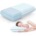 thumbnail image 1 of Almohadas de espuma viscoelástica para dormir de lado, boca arriba y boca abajo, almohada de cama con funda lavable y malla transpirable, almohada de cama para dormir de tamaño estándar (azul), 1 of 7