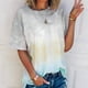 thumbnail image 3 of Camiseta de manga corta para mujer, cuello redondo, teñido anudado, estampado degradado, camiseta informal de manga corta a la moda, gris L, 3 of 6