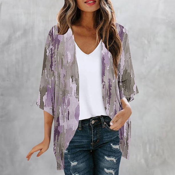 Cárdigan de manga larga para mujer, estampado, informal, blusa, abrigo