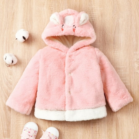

ZMHEGW Toddler Jackets Long Sleeve Girls Rabbit Ears Cute Imitation Plush Padded Warm Pink Kids Coats