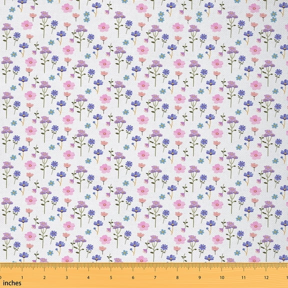 Homewish Cartoon Flower Fabric by the Yard 1 Yard,Rustic Floral Home Decor Fabric by the Yard,Pink Purple White Sewing Fabric For Girls Kids,Breathable Home Decor